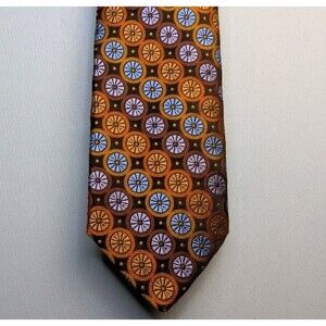 Ted Baker 100% Silk Neck Tie Orange Geometric Circles Mens Made In USA Purple